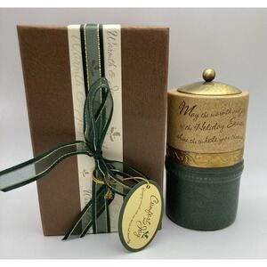 Comfort And Joy Tea Light Candle Holder With Lid Christmas Wish Gold/Green Metal